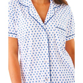 Zelbuck Womens Y2k Preppy Pajamas Set, 2 Piece Button Down Monkey Beach Shorts Set Holiday Vacation Loungewear Pjs for Jammies Back to School Party Birthday Gifts(Blue Heart, XX-Small)