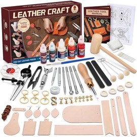 UHAPEER 88PCS Leather Crafting Kit: Leather Working Tools and Supplies for Adult, with Stamping Dyeing Carving Tools, Video Tutorial for Beginners to DIY Earring Wallet Keychain Wristband