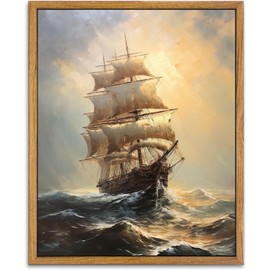 KBKBART Framed Canvas Wall Art for Living Room, Sailing Boats in the Sunset Watercolor Vintage Oil Painting on Canvas, Vintage Coastal Art Prints for Wall Decor, Sailboat Seascape Landscape Home Decor(8"x10")