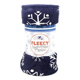 Cozydoze Xmas Blankets - Fleecy Throws. Christmas Trees, Reindeer, Owls, Winter Snowflakes In Red, Blue, Silver Grey, Gold, White. Warm & Cosy Double Thermal Fleece (Snowflakes Blue)