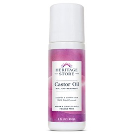 HERITAGE STORE Castor Oil Roll On Nourishing Treatment - Targeted Hydration for Skin Care, Hair Care, Quick and Easy Castor Oil Pack Wrap - Hexane Free, Vegan, Cruelty Free, 60-Day Guarantee, 3oz