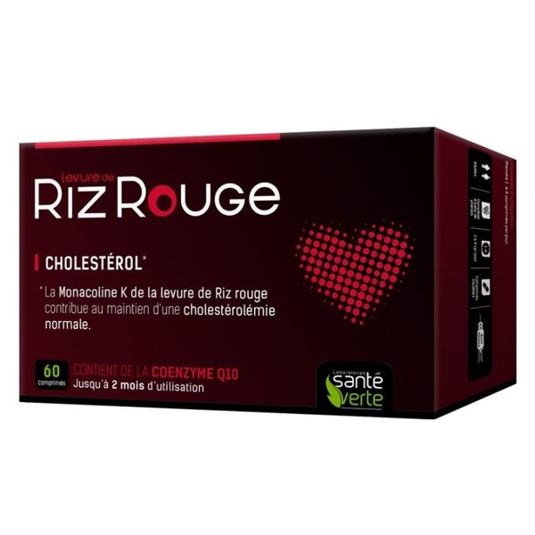 Santé-Verte Levure de Riz Rouge 600mg Cholestérol 60 comprimés, 1 box