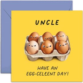 Old English Co. Fun Birthday Cards for Men and Women - Egg-cellent Birthday Card for Uncle - Congratulations Card for Him or Her - Humorous Birthday Card for Family | Blank Inside with Envelope