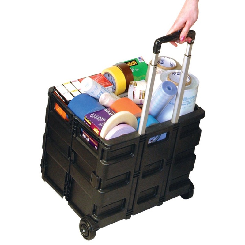 Easy Crate Rolling Foldable Plastic Crate with Telescopic Handle and
