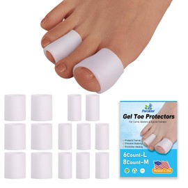 Toe Sleeves, Toe Protectors, (14pcs) Silicone Toe Sleeves Open Toe Tubes for Blisters, Corns, Calluses, Hammer Toes, Rubbing, and Ingrown Toenails (3 Pairs Large + 4 Pairs Medium)