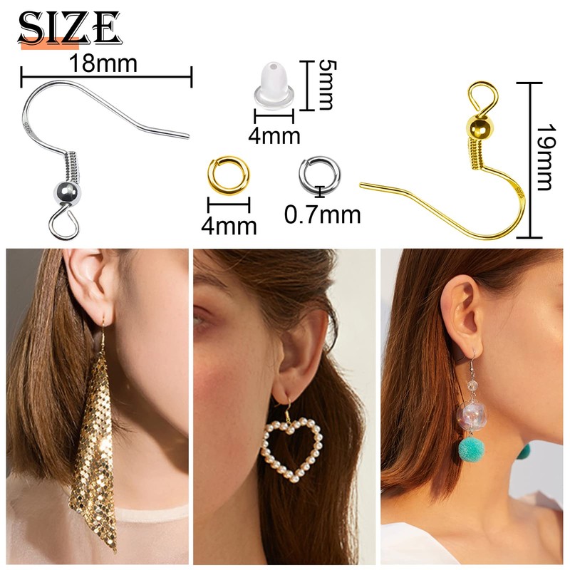 TOAOB 300pcs Earring Hooks Silver Plated Kit Silver and Gold