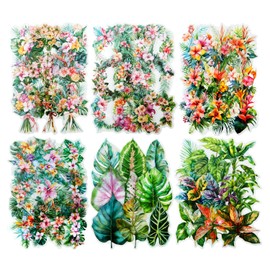 AuriicLeaf Tropical Botanical PET Sticker Set, 120Pcs Floral and Leaf Stickers for Scrapbooking, Journaling, Junk Journal Supplies, and DIY Crafts