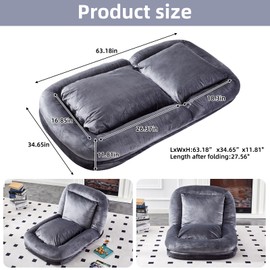 KEIKI Folding Sofa Bed,Portable 3 in 1 Fold Out Chair to Floor Lounger, Versatile Padded Floor Couch for Living Room, Bedroom Reading, Meditating, Sleeping,Black Gray