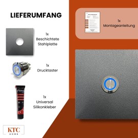 KTC-Home Premium Doorbell Iron Glimmer LED Push Button Blue - Size: 9 x 9 cm - DB 703 - UV and Weather Resistant - Powder Coated