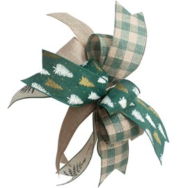 Green Christmas Bow for Wreath,Winter Christmas Wreath Bows 14X11inch for Front Door Indoor Outdoor Wall Tree Topper Christmas Decoration Supplies Xmas Hanging Ornament