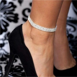 Suyi Crystal Ankle Bracelet for Women Diamond Tennis Stretch Anklets Elastic Foot Chain 3PcsSilver