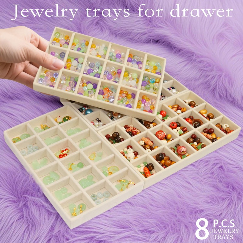 MINIBIGBOX 144 Grid Earring Organizer 8 Pack Jewelry Trays Stackable