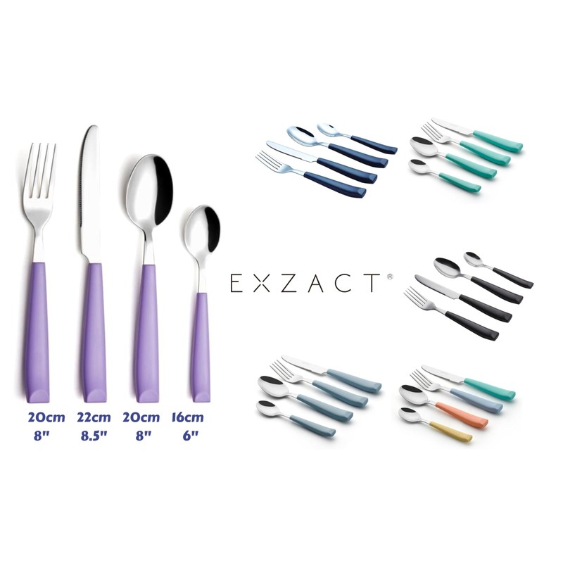 EXZACT Cutlery Set Coloured 16pcs Stainless Steel, Silverware with Coloured