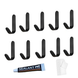 FZFQHCJH Adhesive Hooks,10 Pcs, Heavy Duty Hooks Hold 12Lbs, Stainless Steel, Adhesive for Hanging, Metal Sticky J Strip, for Hat, Coat, Picture, Backpack, Garage