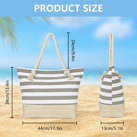 flintronic Beach Bag for Women with Zip, Large Waterproof Travel Tote Bags with Pockets, Girls Summer Shoulder Bag, Overnight Bag for Holiday, Shopping, Traveling-Splicing Design (Grey)