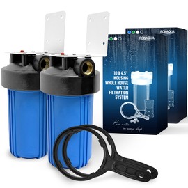 High Capacity 10 x 4.5” Whole House Filter Purifier System for Well or City Water, Presser Relief Button, 1” NPT Brass Port, Double O-Ring, Meets NSF Standards & Regulations (Blue, 2 Sets)
