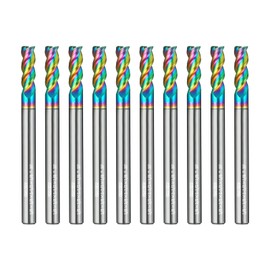WEXWE Tools DLC Series Carbide Square End Mill, Diamond-Like Coating, End Mill for Aluminum, Copper, Magnesium Alloys, High Silicon Aluminum, Composite Materials, 3 Flute, Inche Size（1/8", 10pcs）