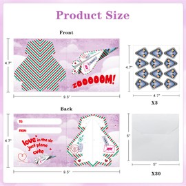 PETCEE Valentines Day Cards for Kids - 30 Flying Paper Airplanes Valentines Day Gifts Cards with Envelopes Colorful Paper Airplane Valentines Party Exchange Cards for Kids Classroom School Boys Girls