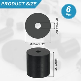 sourcing map 6 Pcs Multi Purpose Rubber Spacer, 0.5" OD x 2" ID x 2" Thickness Anti-Vibration Isolation Rubber Bushings Grommets Spacers Washers for Home Cars Boat Accessories (Black)
