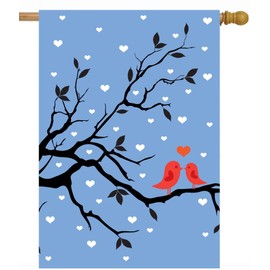 ShineSnow Happy Valentine's Day Birds in Love Kissing on a Tree House Flag 28" x 40" Double Sided Polyester Welcome Large Yard Garden Flag Banners for Patio Lawn Home Outdoor Decor
