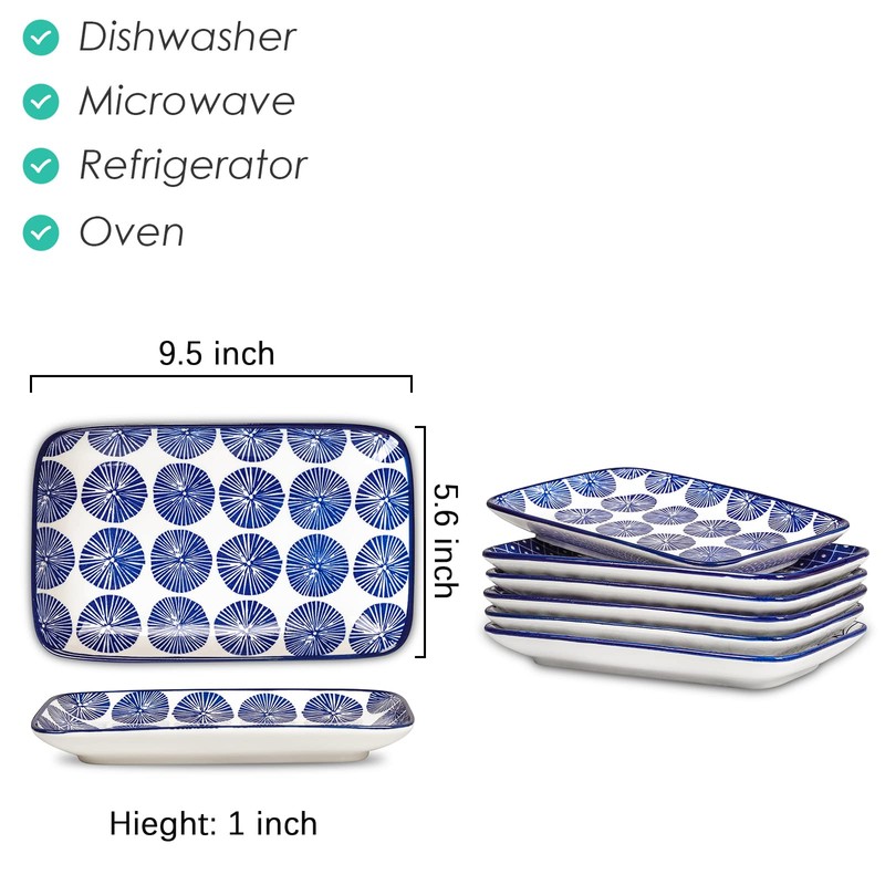 Selamica Ceramic 9.5 Inch Large Rectangular Salad Plates, Dinner Plates,