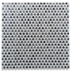 Stone Center Online C31A7XP Carrara White Bardiglio Gray Thassos White Marble Hexagon Mosaic Tile