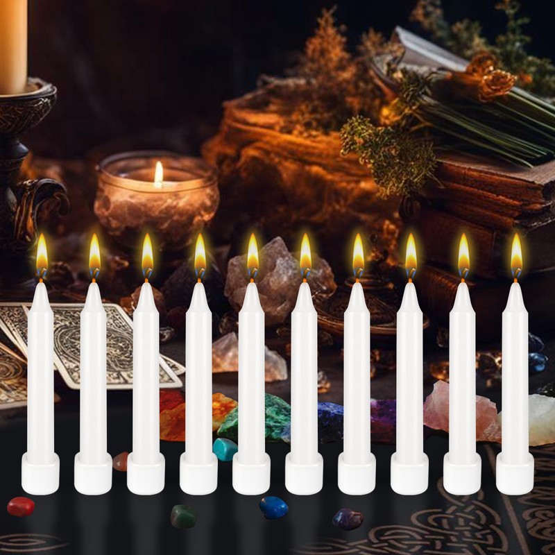 Mega Candles 10 pcs Unscented 4 Inch White Taper Candles,