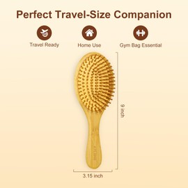 AYCBNB Bamboo Hair Brush for Hair Growth, Detangler Hairbrush with Natural Bamboo Bristles, Wooden Paddle Brush for Scalp Massage, All Hair Types, for Women, Men, and Kids