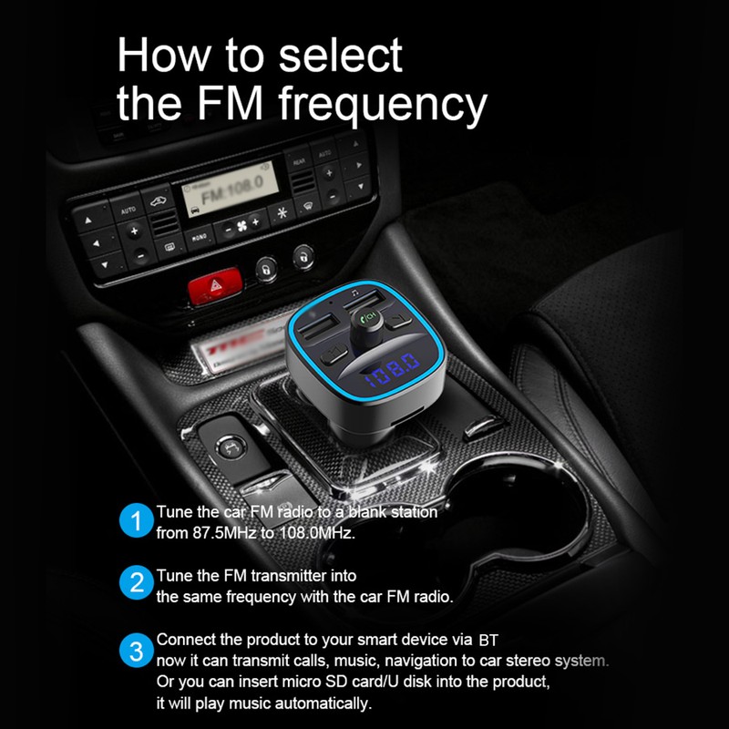 T25S Car MP3 Player Multi-function BT5.0 Dual USB Chargers Support