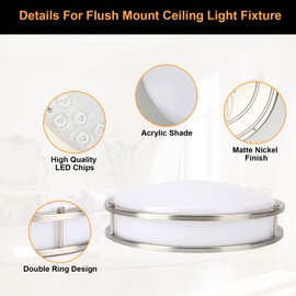 ENATECLITE 14inch Led Flush Mount Ceiling Light Fixture,Metal Round Modern Minimalist Dimmable Brushed Nickel Lighting,4000k for Bathroom,DiningRoom Bedrooms,Living Room,Kitchens,Kids Room,ETL