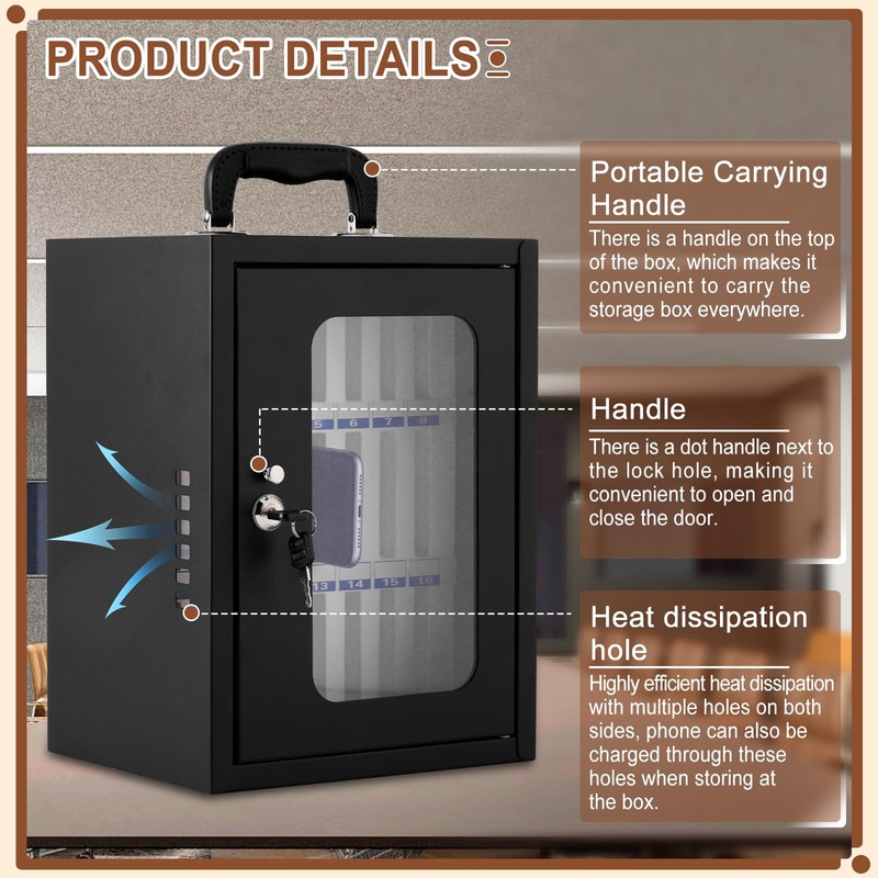 Consfly Cell Phone Locker Box, Thickened Steel Cell Phone Storage
