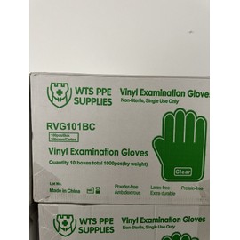 WTS PPE Supplies, Vinyl Examination Gloves, Quanlity 10 Boxes Total 1000pcs