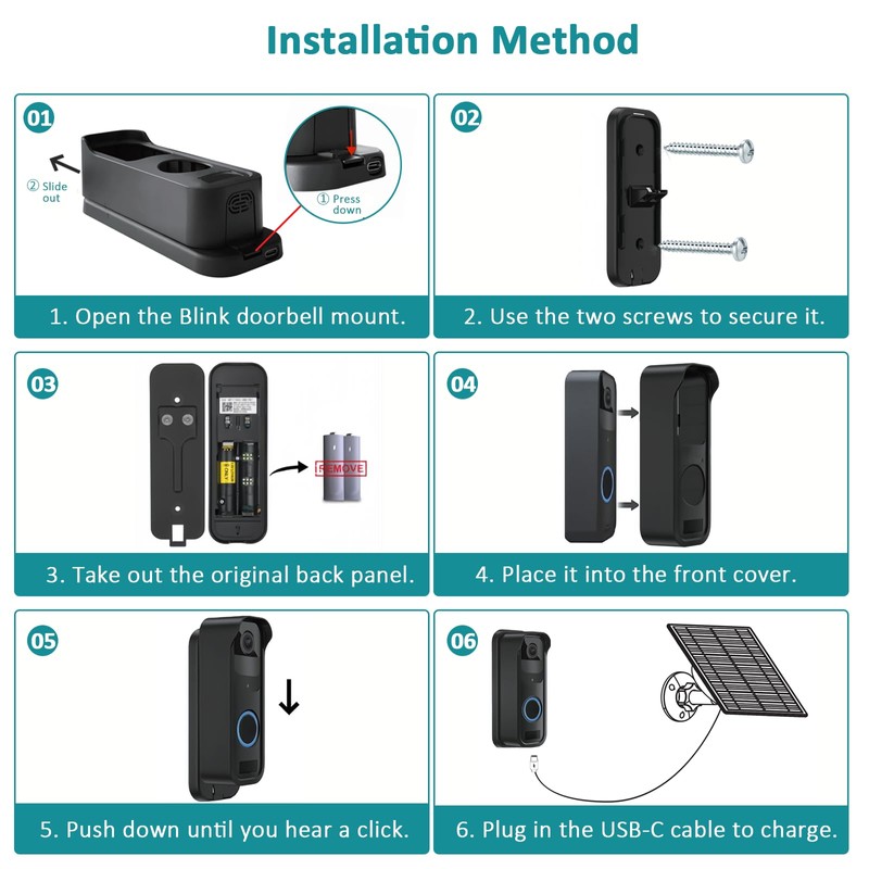 VUEBEE Solar Panel for Blink Video Doorbell, 2W USB-C Solar