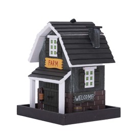 Country Cottages Colorful Hand-Painted Outdoor Decorative Wooden Bird House&Bird Feeder (B)