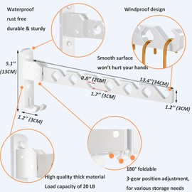 Folding Laundry Clothes Hanger Rack, Laundry Room Clothes Dryer Hanger Wall Mounted Space Saving Drying Rack, Foldable 180°Rotation, 3 Gear Position Adjustment Clothes Hangers Holders White 1 Pack
