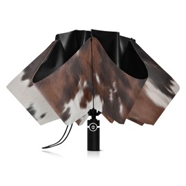 Coikll Large Windproof Umbrella Auto Open Folding Umbrella, 8 Ribs Rain Proof Reverse Umbrella for Travel Golf-(Cow Print)