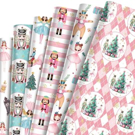 Christmas Wrapping Paper 6 Sheets,Xmas Nutcracker Prince Ballet Girl Gift Wrap Paper,Christmas Tree Pink Princesses Wrapping Paper For Christmas New Year Birthday Wedding Baby Shower Boys Girls
