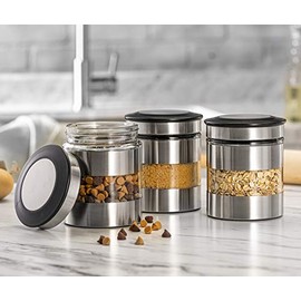Le'raze Airtight Food Storage Container for Kitchen Counter with Window, [Set of 3] Canister Set Ideal for Flour Tea, Sugar, Coffee, Candy, Cookie Jar