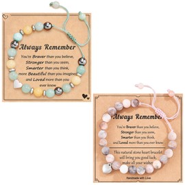 agogue Pack of 2 Natural Stone Bracelet and Greeting Card, Heart Pendant, Friendship Bracelets, Teenager Girls Gifts, Natural Stone Bracelet, Women's Cute Heart Bracelets for Women, Girls, Jewellery