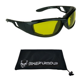 Bikershades Motorcycle Safety Night Riding Glasses Yellow Removable Foam Men Women Dust and Wind Resistant