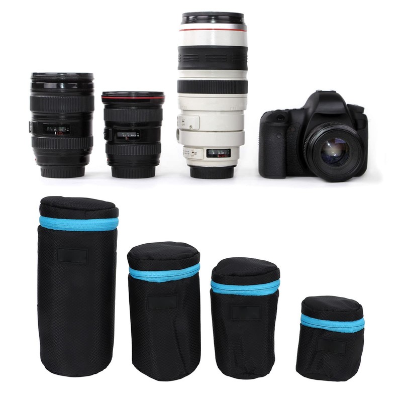 flexman Pack of 4 Lens Bag with Zip, Lens Bag