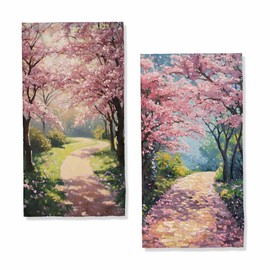 JLSTK Spring Cherry Blossoms Hand Towels Bathroom Set Sunlight Pink Petals Grass Bathroom Kitchen Towels Set of 2 Lightweight Breathable Face Towels for Bathroom Gym Hotel Gifts for Women Man 14"x28"