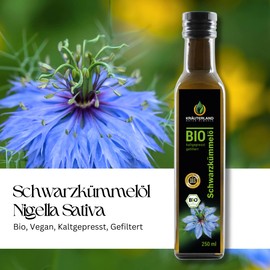 Kräuterland - Organic Black Cumin Oil Filtered 2 x 250 ml - 100% Pure, Gently Cold Pressed, Egyptian, Vegan - Freshness Guarantee: Daily Mill Fresh Direct from the Manufacturer