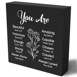 Religious Gifts for Women Christian Gifts Christian Wooden Box Sign Desk Decor Bible Verse Decorations for Home Office Shelf Table Desk Gifts for Christian Women 5 x 5 Inch (Black Decor)