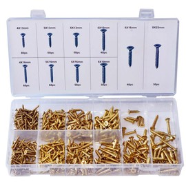 Alkan Wood Screws Brass Plated Countersunk Head Phillips 500-Piece Diameter 4-8 mm Versatile