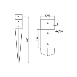 NAJDER Impact Ground Sleeve 45 x 45 mm / 600 mm Post Holder Impact Sleeve Ground Driven Hot Dip Galvanised Galvanised (45 x 45/600 mm)