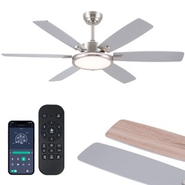 Ceiling Fans with Light, 52in Low Profile Ceiling Fan with Light and Remote/App Control, Flush Mount,Super Brigt LED,3CCT,Dimmable, Reversible, Noiseless for Bedroom Kitchen Brushed Nickel
