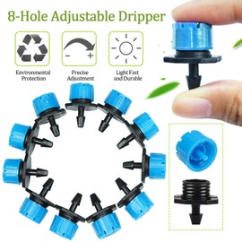 Kalolary 100Pcs 1/4Inch Irrigation Drippers Sprinklers, Adjustable Emitter Drippers Micro Drip Irrigation System Watering Sprinklers Anti-clogging Emitter Dripper Garden Supplies (Blue)