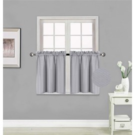 Rooney 2 Panels Thermal Insulated Blackout Tiers Curtain with White Back Lining Window Light Blocking Panel Drapes for Any Small Window (Silver, 30" W X 24")