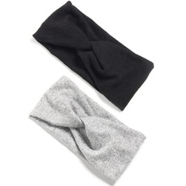 LFOUVRE Women's Headband Banded Tie-dye knitting Cross Turban Headwear Headscarf Knot Headwraps Hair Accessories (GreyBlack)